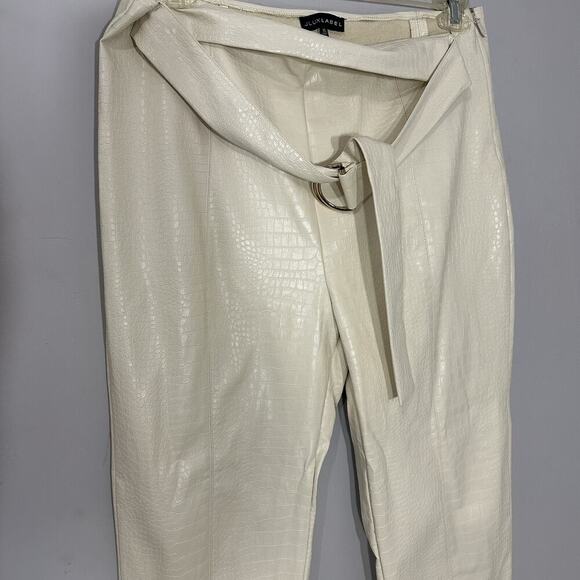 JLUXLABEL Cream Cropped Pants Croc Faux Leather High Waist Neutral Size XL - Picture 8 of 10